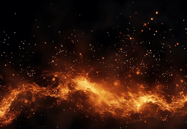 熱い黒い背景に火の粒子のリアルな画像超高解像度の非常に詳細なデザイン