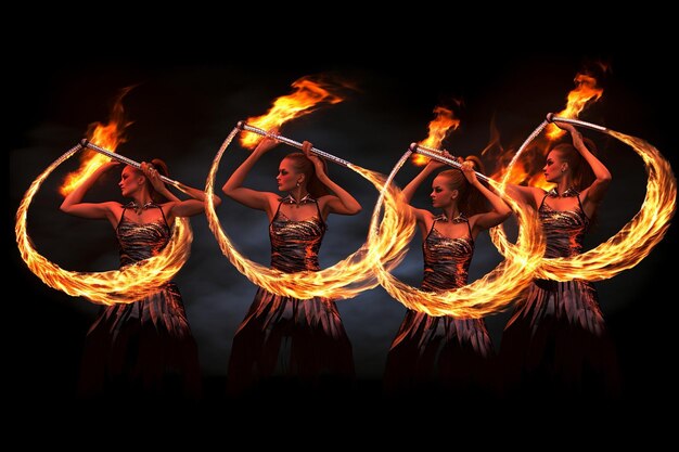 Photo fire performers twirling flaming batons