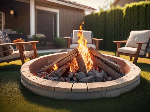 Photo fire pit in backyard ai generated