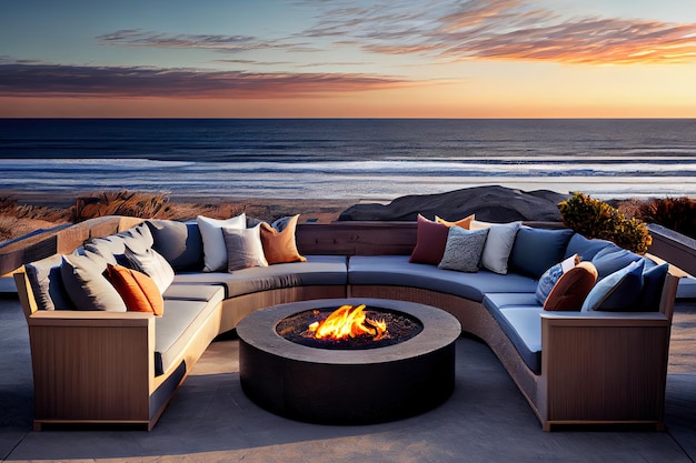 Fire pit and furniture on modern luxury mountain