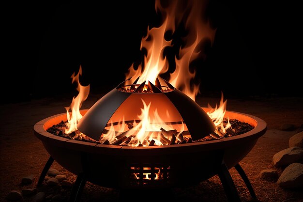 A fire pit with a black background and the word fire on it.