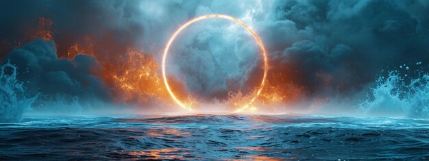 a fire ring in the ocean