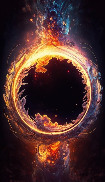 A fire ring with a fire in the middle