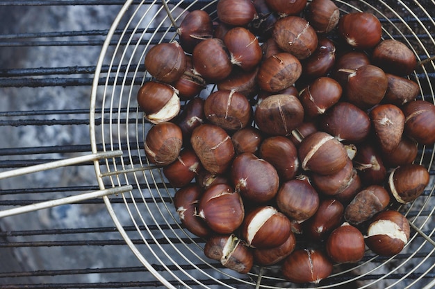 Fire-roasted chestnuts, in Catalonia it is a tradition to eat them on All Saints' Day