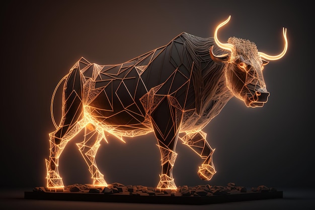 Fire sculpture of Bull Bullish divergence in Stock market and Crypto currency Created Generative Ai