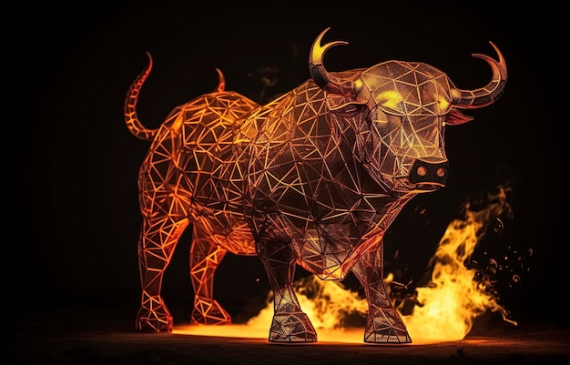 Fire sculpture of a Bull generate ai