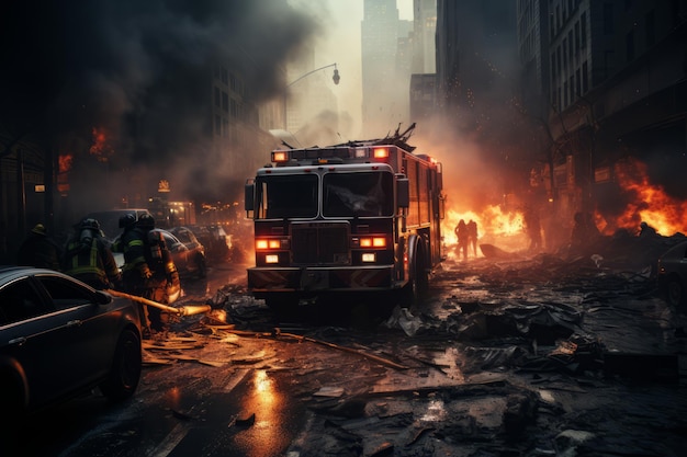 Пожарный. Герои в защитной спецодежде борются с опасным пламенем на открытом воздухе.