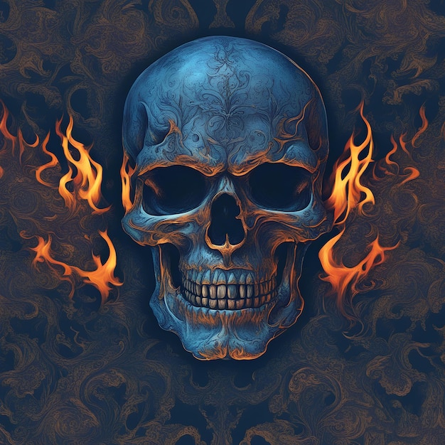 Fire Skull Blue Wallpaper