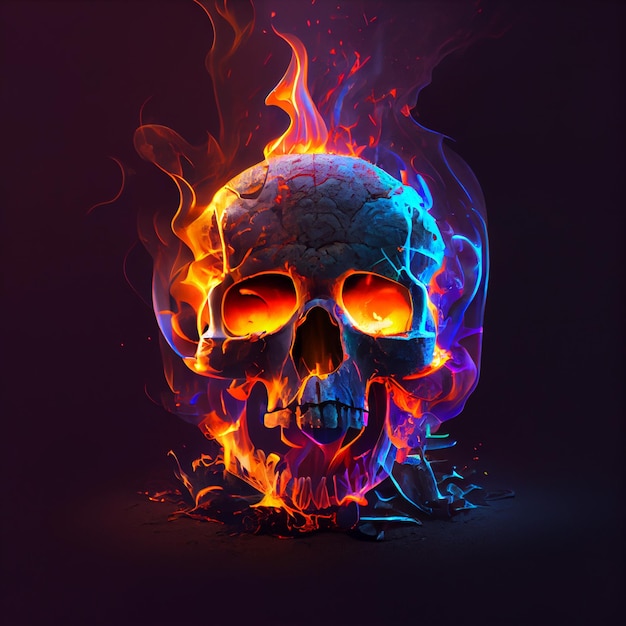 A fire skull is shown with flames on it