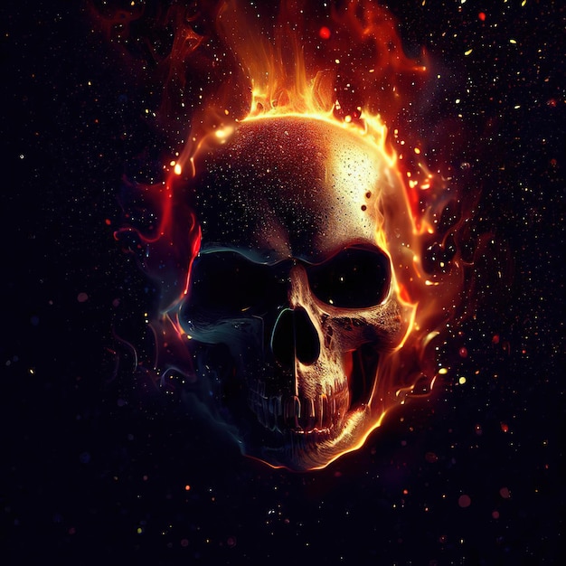 A fire skull with flames on it