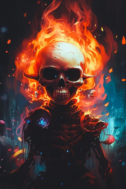 A fire skull with flames on it