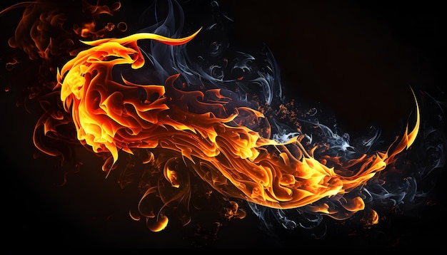 火と煙の背景に「火」という言葉が書かれている