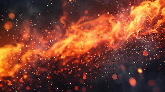 Fire sparks in the dark Fire glowing embers and flying glowing particles Abstract fire background