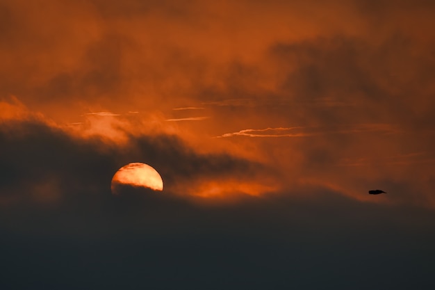 Fire sunset over ocean in Peru