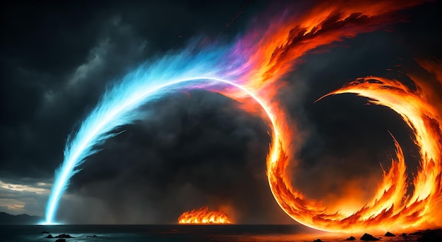 Fire swirls dancing in the sky