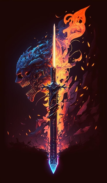 Photo fire sword black background wallpaper image ai generated art