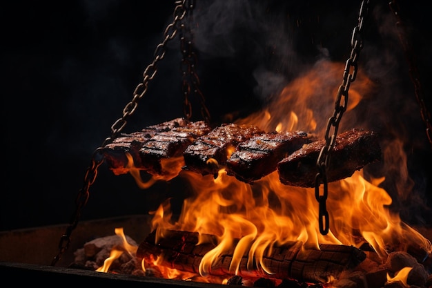 A fire on a table with a black background