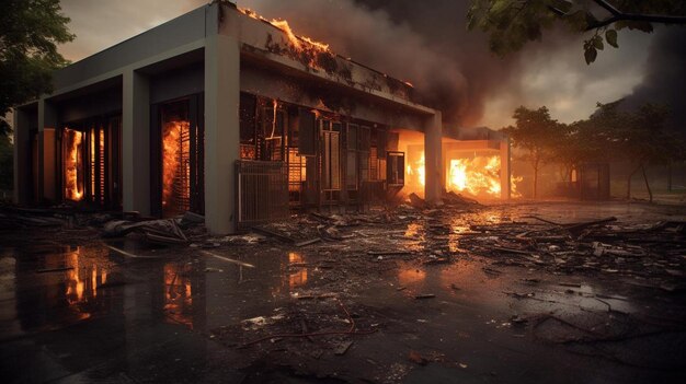 Photo a fire that is burning inside of a building