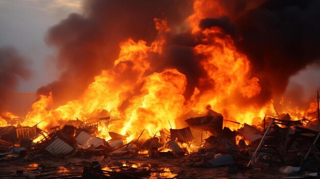 a fire that is in the middle of a field