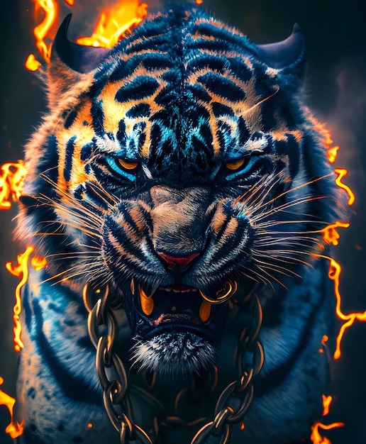 Photo fire tiger