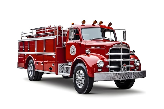 a fire truck highlighted on a white background Fire engine truck firefighter vehicle Firefighting lorry fireman emergency rescue transport car with siren alarm and water tank