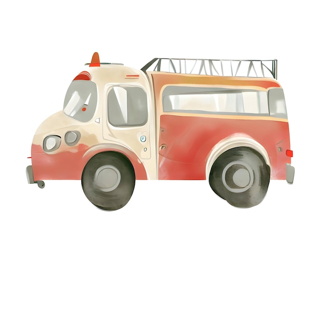 Fire truck illustration with a pilot isolated on a white background