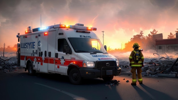 Foto un camion dei pompieri con la parola fuoco sulla parte anteriore