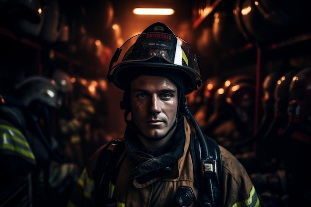 Пожарный надзиратель в защитной экипировке и головном уборе с генеративным ИИ