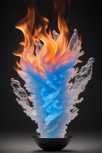 Photo fire and water on black opposite energy