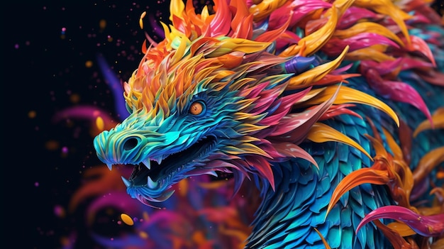 fire water dragon illustration with colorful pattern bright