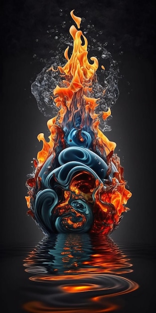 огонь и вода, плавающие на черной поверхности генеративной аи