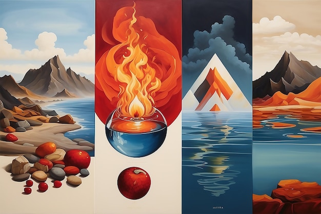 fire and water illustration wall art