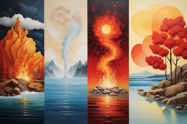 fire and water illustration wall art