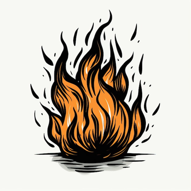 「火」と書かれた炎の黒い輪郭を持つ火