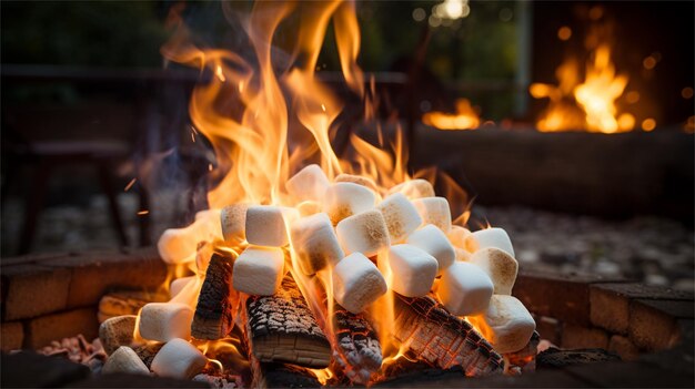 A fire with marshmallows on it