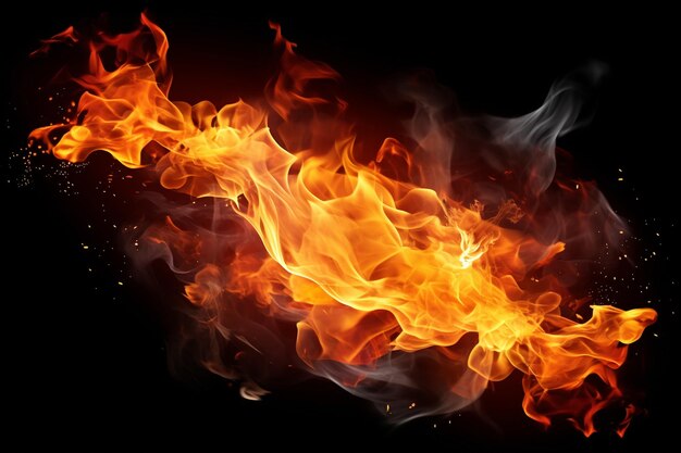 Fire with sparks and smoke isolated on transparent background