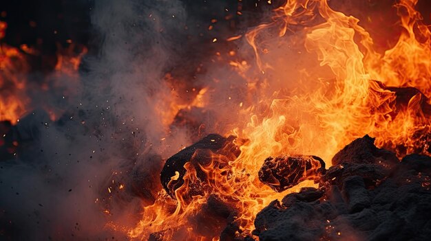 Fire of wood on a black background