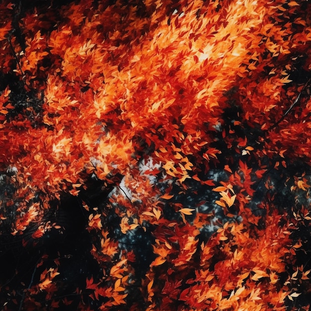 A fire in the woods with leaves on the ground