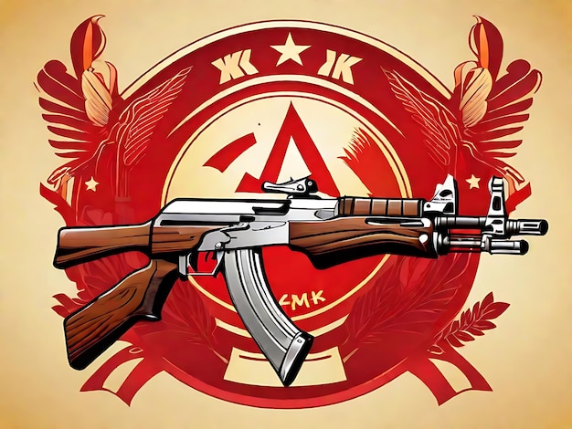 Firearm Vector Illustration AK47 and Communist Logo Design