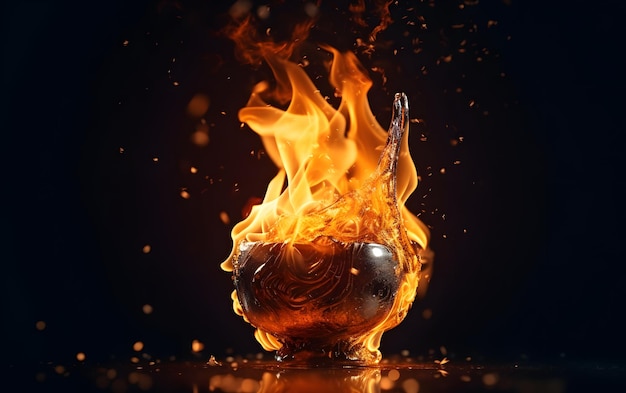 A fireball is burning on a black background