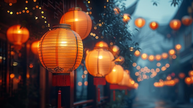 Firecrackers en Chinese lantaarns tijdens het Chinese nieuwjaarsfestival Chinatown tijdens het Chinese nieuwejaarsfeest