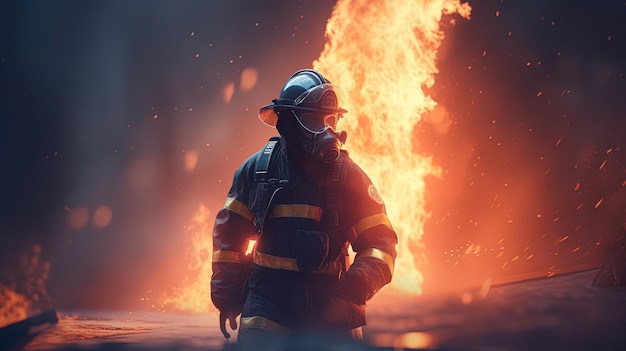 Firefighter in action digital art illustration Generative AI