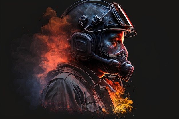 A firefighter in action navigating through smoke and flames to save lives and property Generative AI