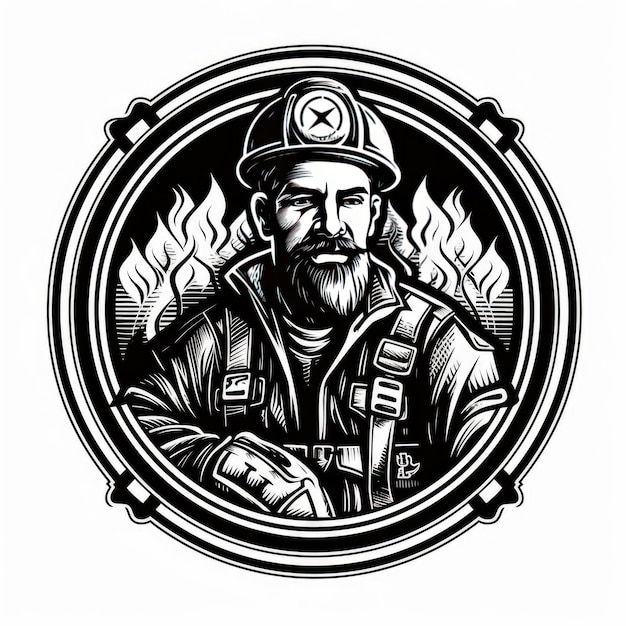 Photo firefighter black and white illustration ai generated image