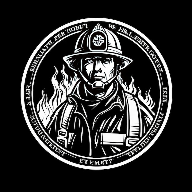 Photo firefighter black and white illustration ai generated image