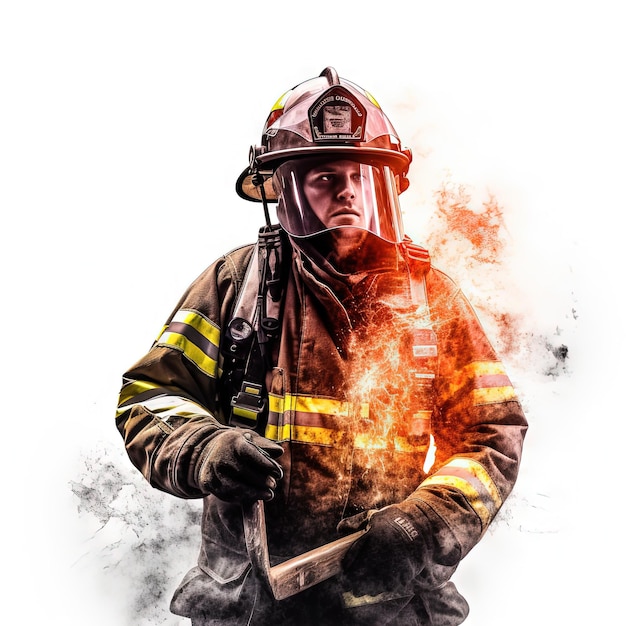 Firefighter breaking in white background