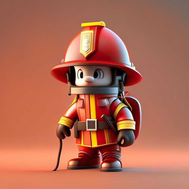 ユニフォームとヘルメットを着た消防士のキャラクター 3D ゲネレーティブ AI
