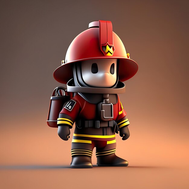 ユニフォームとヘルメットを着た消防士のキャラクター 3D ゲネレーティブ AI