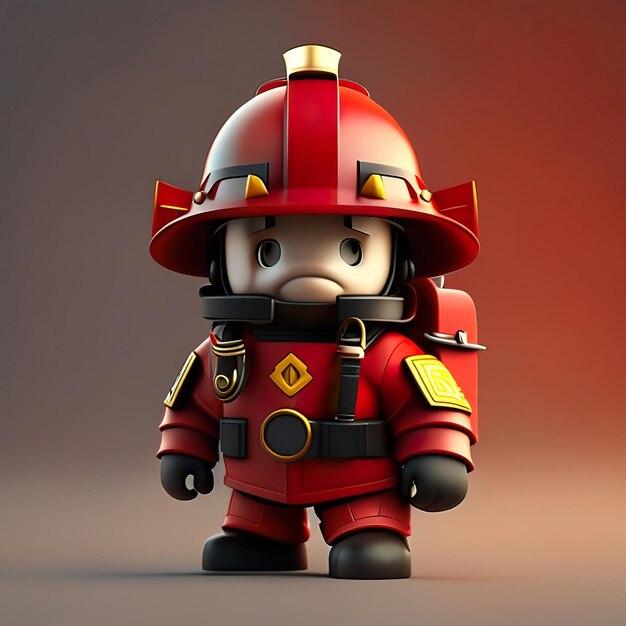 ユニフォームとヘルメットを着た消防士のキャラクター 3D ゲネレーティブ AI