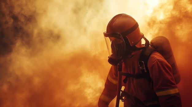 Photo firefighter extinguishing a blaze